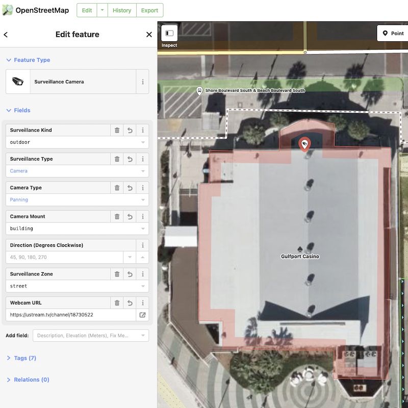 OpenStreetMap Surveillance Camera Database